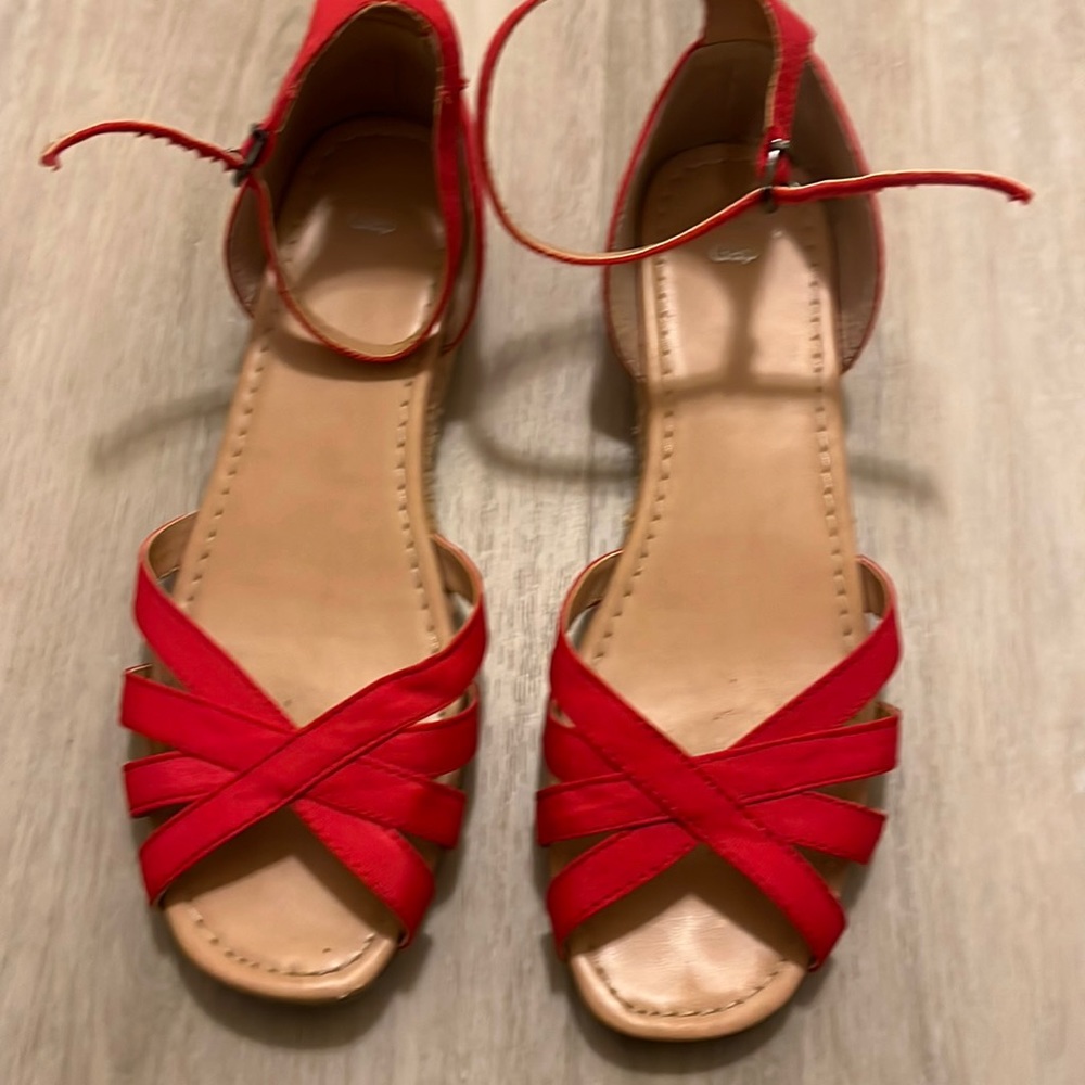 Red ankle strap sandals size 7